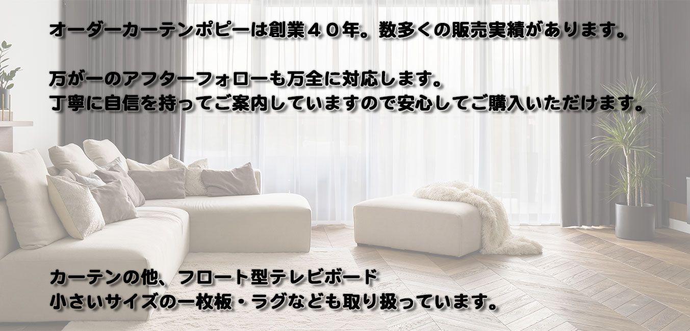 カーテンの他、フロート型テレビボード・小さいサイズの一枚板・ラグなども取り扱っています。